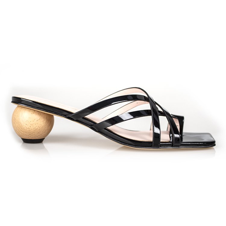 Summer Popular Women's Open Toe Slides High Heel Sandals with Ball Shape Wood Heel Breathable Rubber Insole Low Heel Slippers