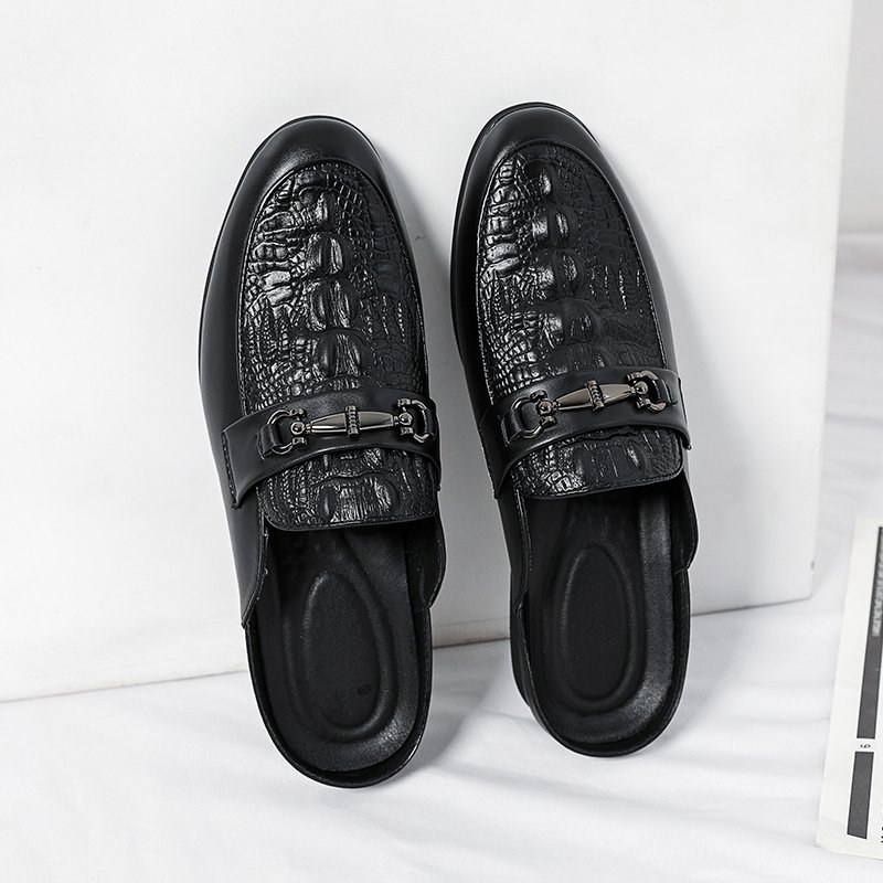 770 summer men shoes stock alligator print black half shoes slides slippers