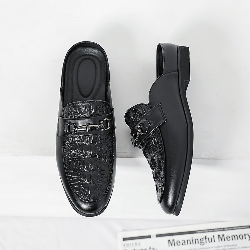 770 summer men shoes stock alligator print black half shoes slides slippers