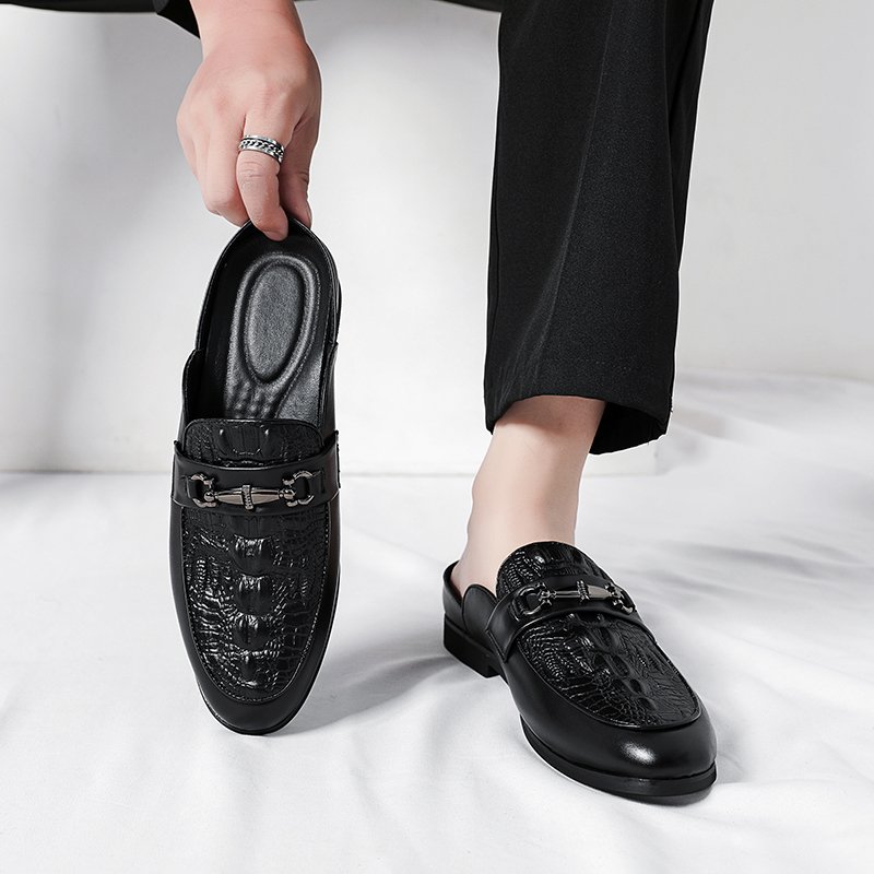 770 summer men shoes stock alligator print black half shoes slides slippers