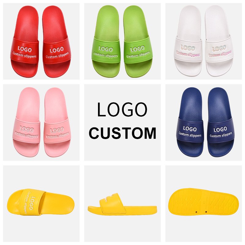 Custom Embossed Logo Women Men Slides Footwear Custom Printed PVC Slides Slipper Sandals Logo Printed Plain Slides Sandals
