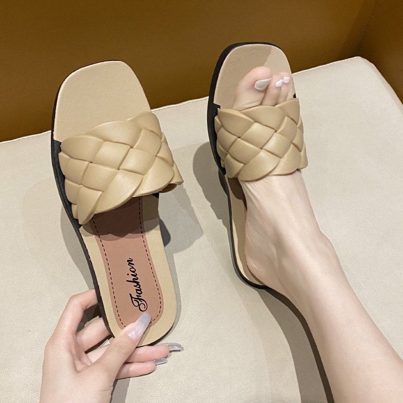Slippers female summer diamond shape fashion flat flip-flops twist tape face soft bottom outside wear simple square shoes