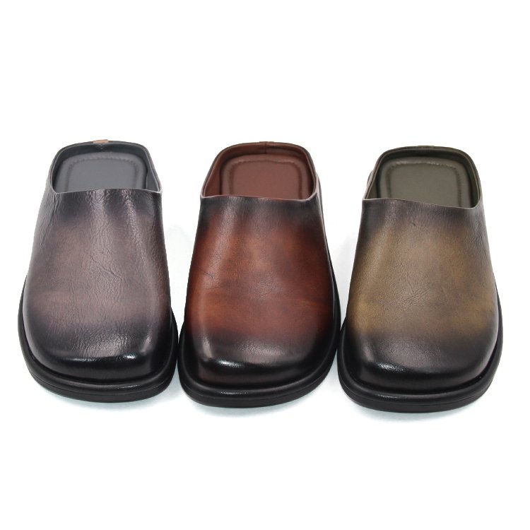 Fashion Round toe mule Luxury Calf leather Loafer Branded mule OEM Chinese Men LEATHER Summer mule