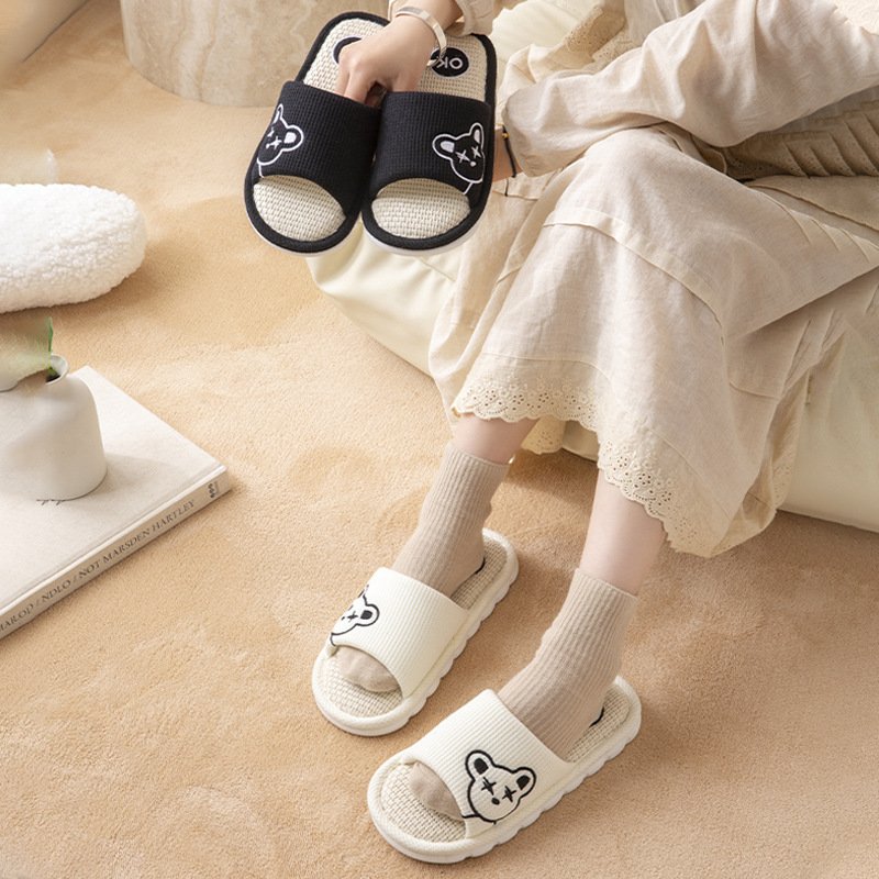 Slippers for Women Men Linen Slippers Open Toe House Shoes Summer Sandals for Indoor Outdoor Bedroom
