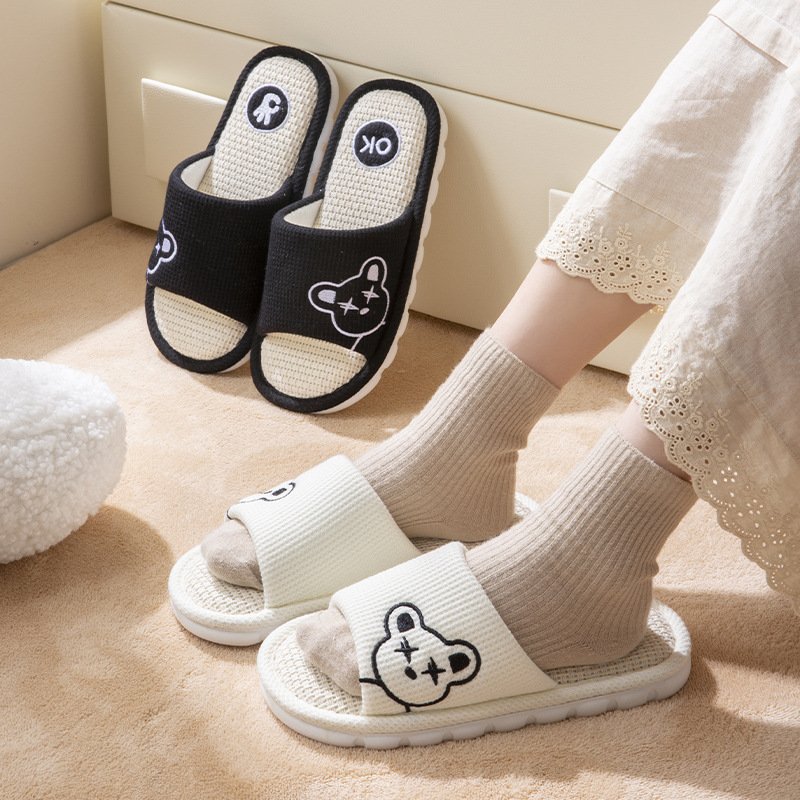 Slippers for Women Men Linen Slippers Open Toe House Shoes Summer Sandals for Indoor Outdoor Bedroom
