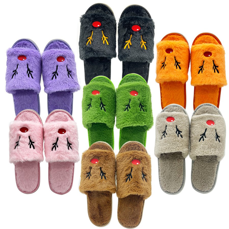Custom Manufacturer Latest Design Winter Indoor Slippers Halloween Slippers Elk Cartoon Embroidery Shoes