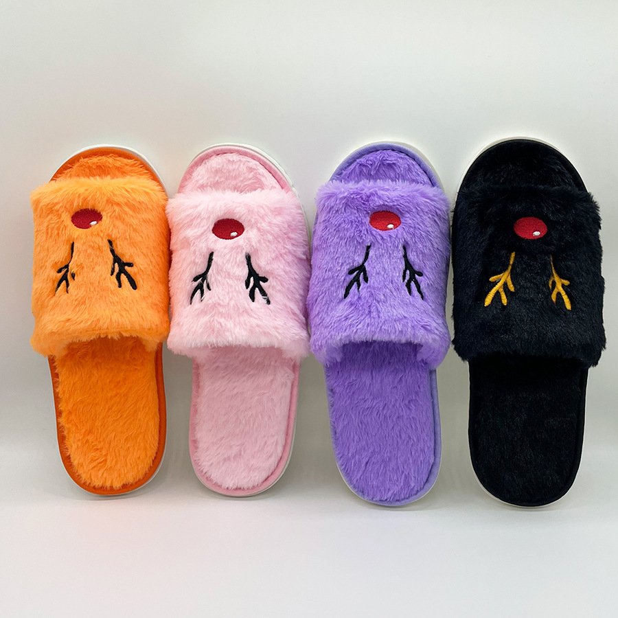Custom Manufacturer Latest Design Winter Indoor Slippers Halloween Slippers Elk Cartoon Embroidery Shoes