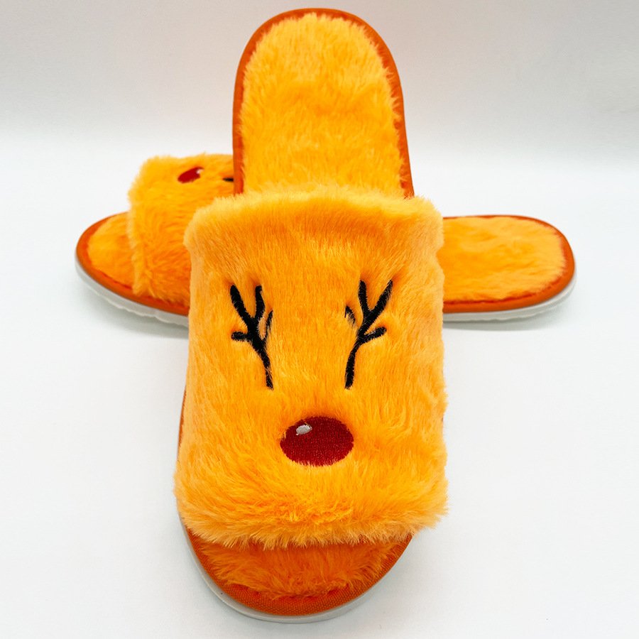 Custom Manufacturer Latest Design Winter Indoor Slippers Halloween Slippers Elk Cartoon Embroidery Shoes