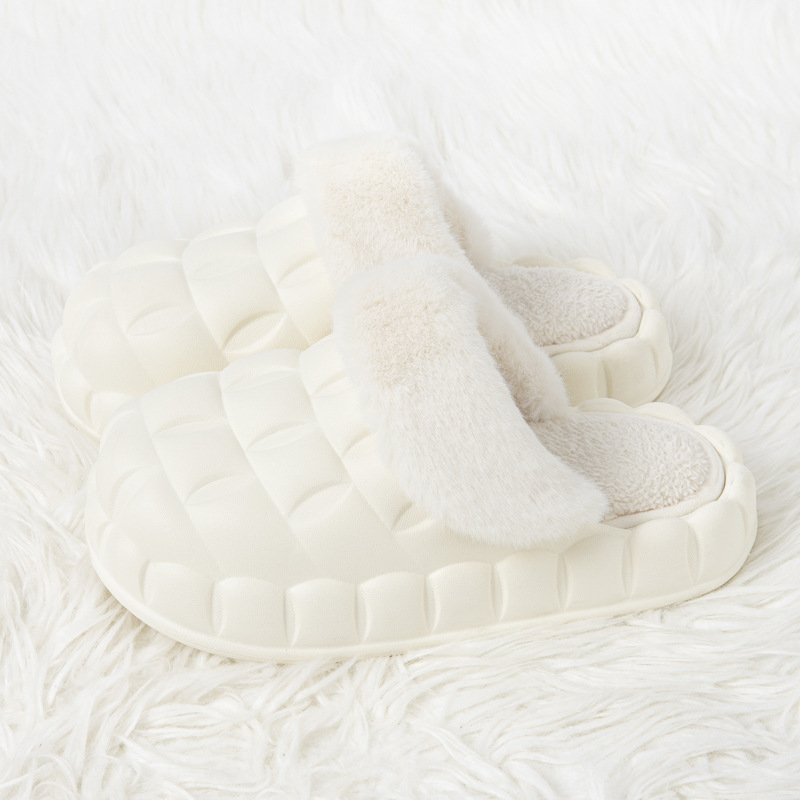 Removable Waterproof Winter Warm Home Thick Bottom Bubble Flower Plush Fuzzy Furry Fashion Fur Slippers For Women