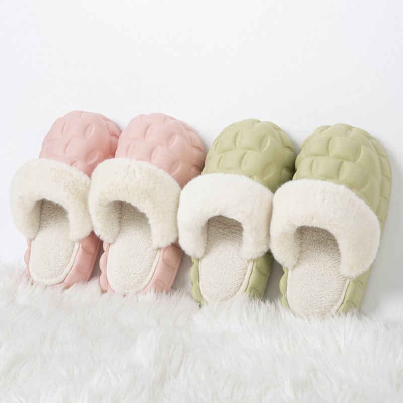 Removable Waterproof Winter Warm Home Thick Bottom Bubble Flower Plush Fuzzy Furry Fashion Fur Slippers For Women