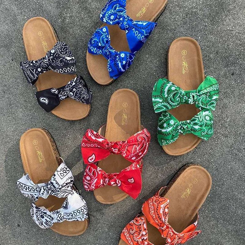 FAST SHIPPING Bowknot Bandana Slides Print Bow Footwear Slip Beach Rubber Slippers 2020 Bandana Slides Women Bandana Sandals