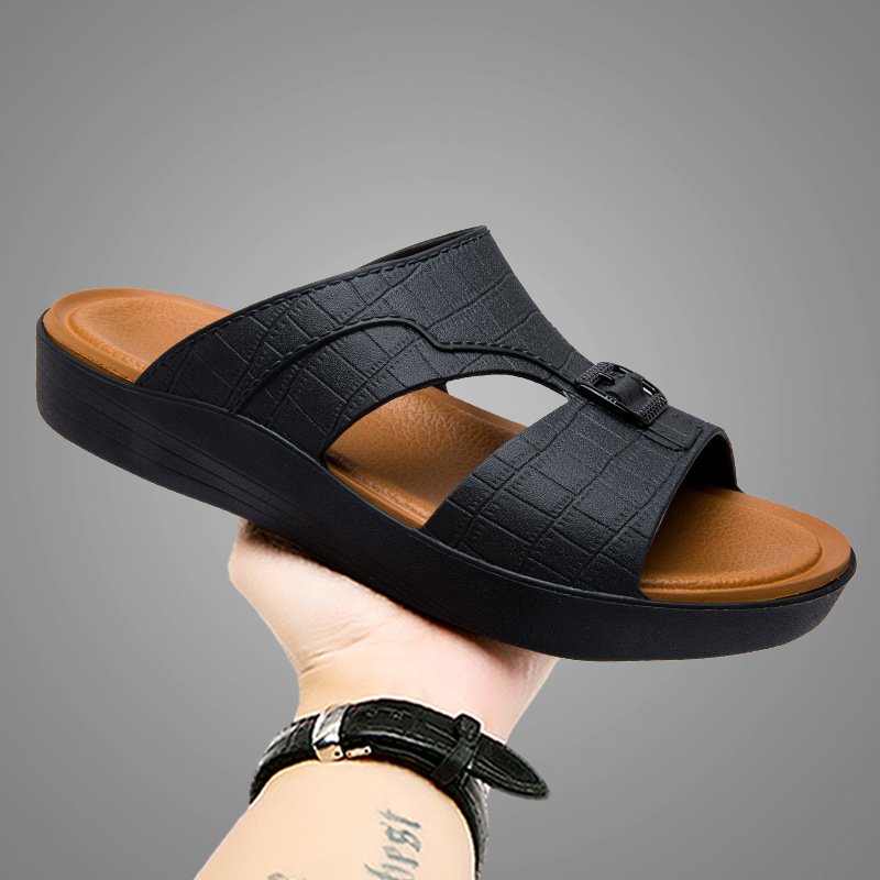 MS-019 Men's Fashion Leather Sandals Lightweight Platform Comfortable Slide Non-Slip Summer Slippers Soft Anti-Slip Mules Winter