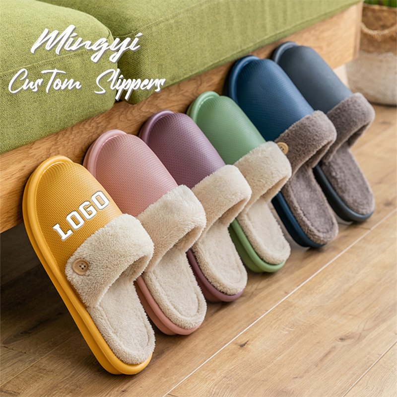 2024 Designer Custom Winter Home Cotton Warm Plush Mules Slides Slippers Footwear Custom Logo For Women Men Unisex
