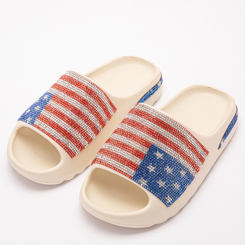 New model brazilian women's sandals bling bling USA flag PARIS GAME school girls slides slipper outdoor low price big size 45