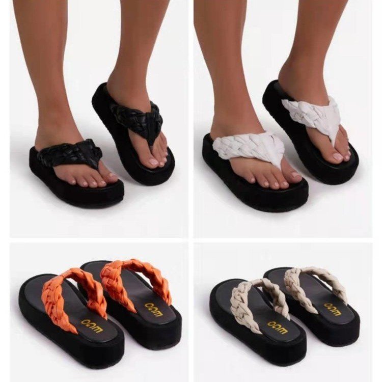 Hot Sale Summer Fashion Thick Bottom Slippers Breathable Woven Toe-Post Strap Women'S Platform Sandals