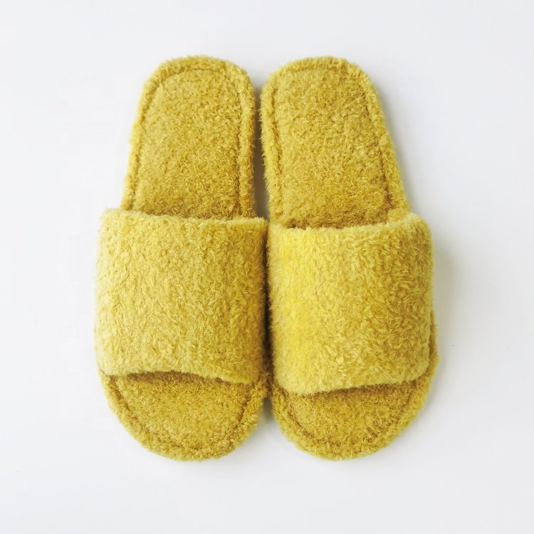 Warm Towel Material House Indoor Outdoor Lady Slide Spring Winter Fluffy Women's Plain Slippers With Soft Sole