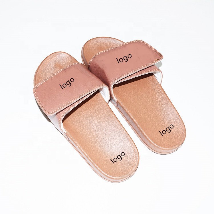 Custom Embossed Printing Adjustable Slides Shoes for Women Summer Flat PVC Slippers and Ladies Sandals Factory Price