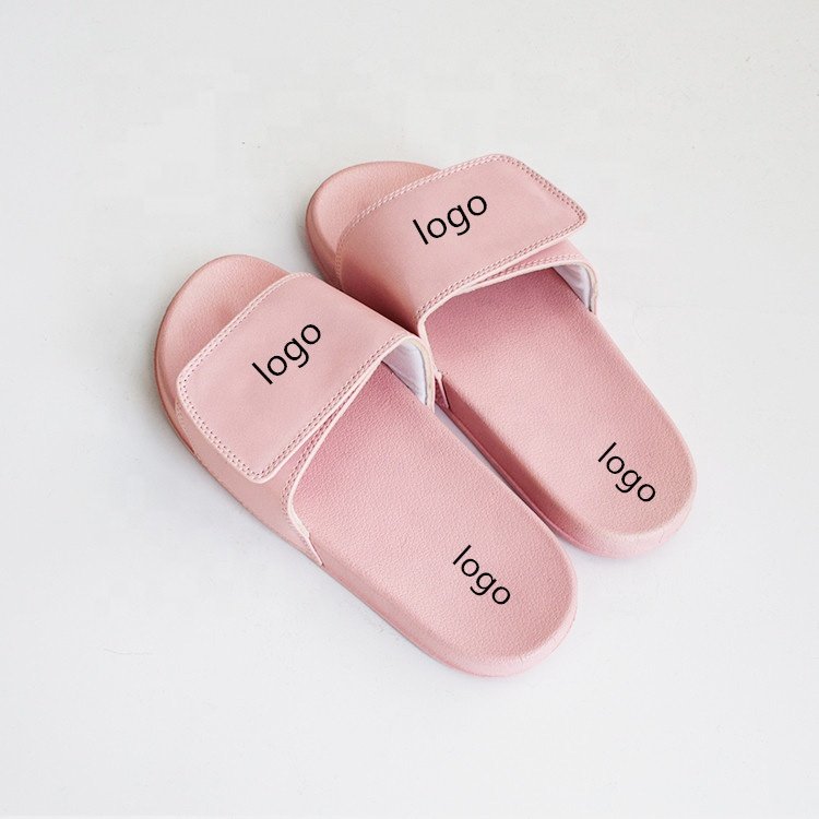 Custom Embossed Printing Adjustable Slides Shoes for Women Summer Flat PVC Slippers and Ladies Sandals Factory Price