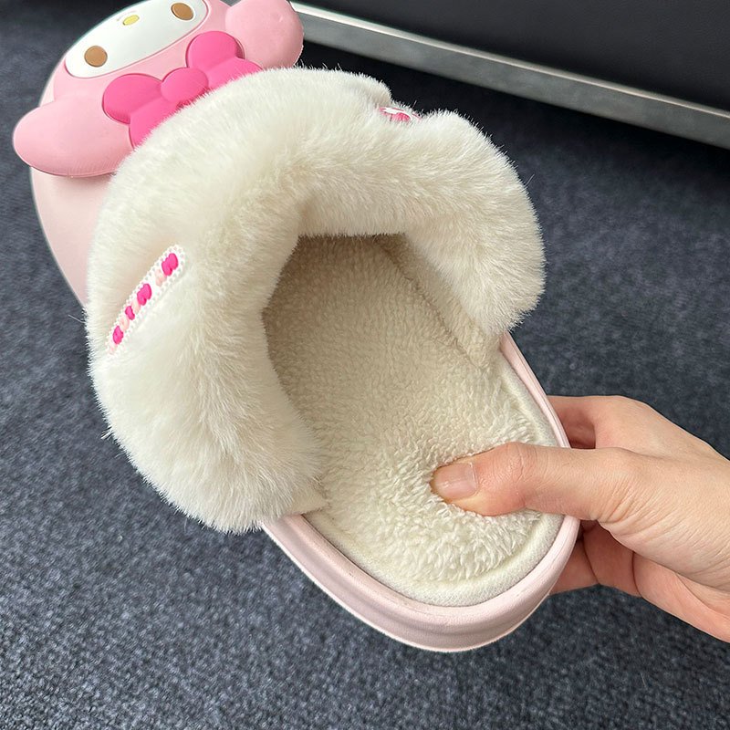Ruun new kawaii sanrioed plush slippers anime melody kulomi kitty Cartoon winter warm Women gifts Waterproof Outdoor Sweet Shoes