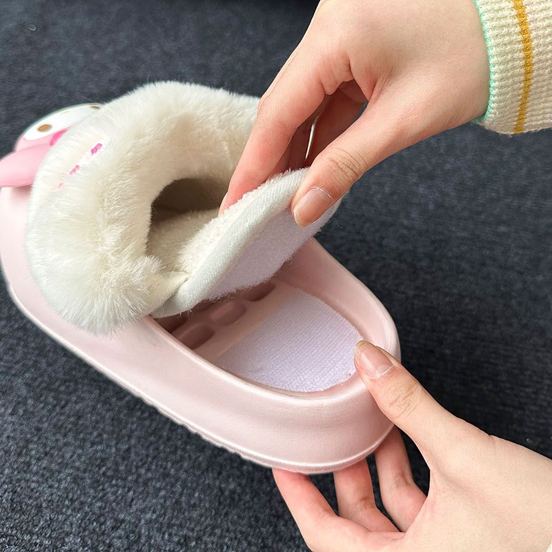 Ruun new kawaii sanrioed plush slippers anime melody kulomi kitty Cartoon winter warm Women gifts Waterproof Outdoor Sweet Shoes