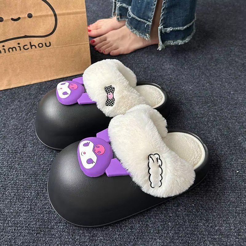 Ruun new kawaii sanrioed plush slippers anime melody kulomi kitty Cartoon winter warm Women gifts Waterproof Outdoor Sweet Shoes