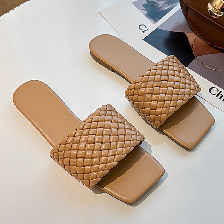 Fashion Women Summer Beach Sandals Braided Flat Casual Weave Leather Slides Slippers for Women