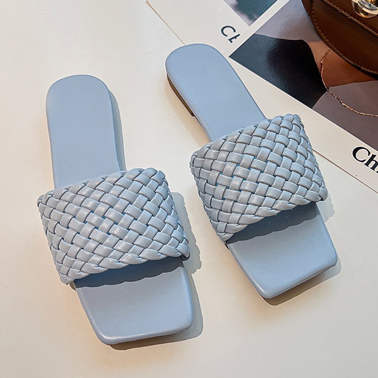 Fashion Women Summer Beach Sandals Braided Flat Casual Weave Leather Slides Slippers for Women