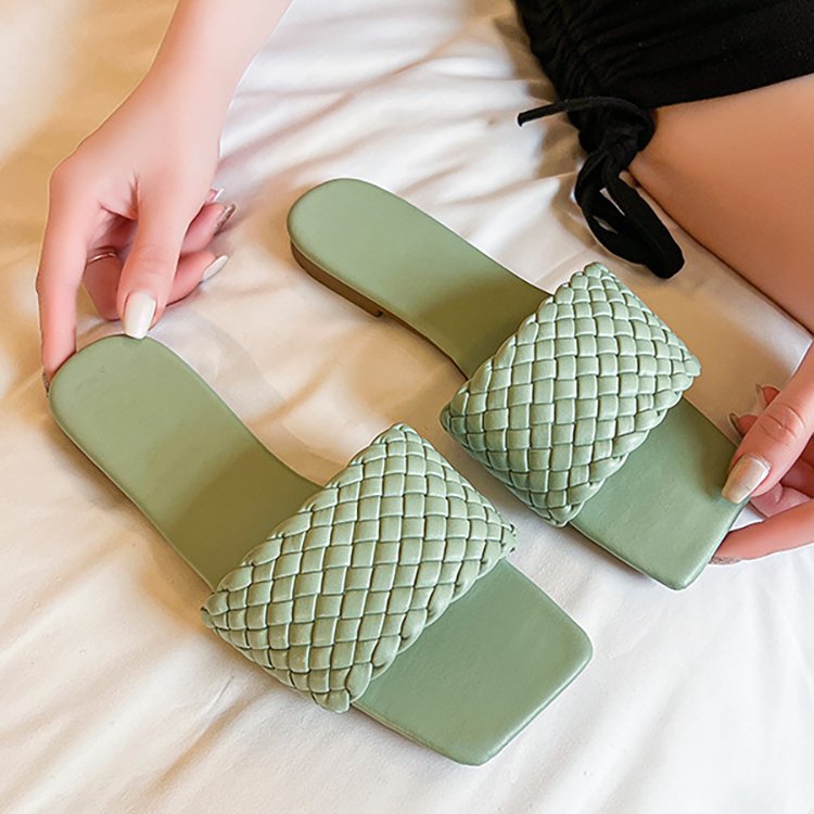 Fashion Women Summer Beach Sandals Braided Flat Casual Weave Leather Slides Slippers for Women