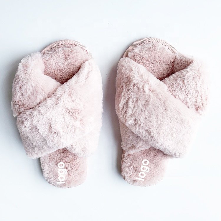 High Quality Winter Home Women Soft Plush Furry Female Fur Cross Indoor Over Fluffy White Slipper for New Zealand