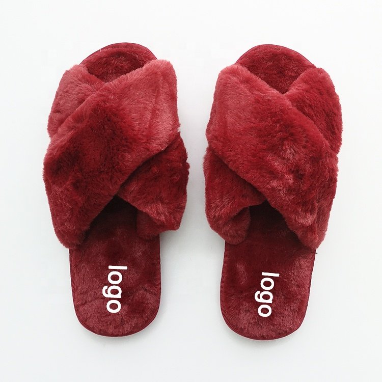 High Quality Winter Home Women Soft Plush Furry Female Fur Cross Indoor Over Fluffy White Slipper for New Zealand