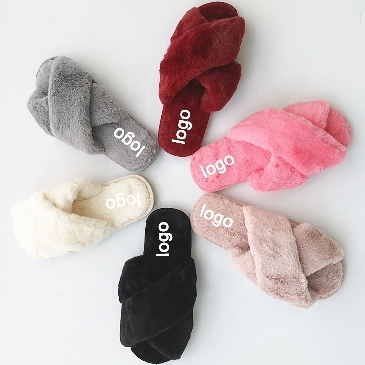 High Quality Winter Home Women Soft Plush Furry Female Fur Cross Indoor Over Fluffy White Slipper for New Zealand