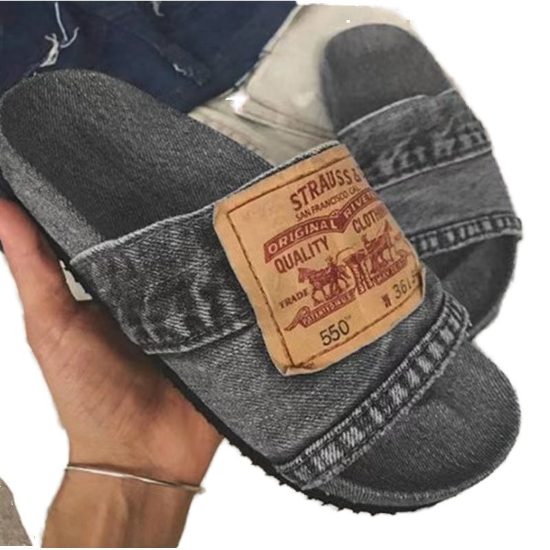 Women's Summer Sandals Large Size Denim Slippers with Anti-Slip Lightweight and Breathable Flat Bottom Beach Shoes