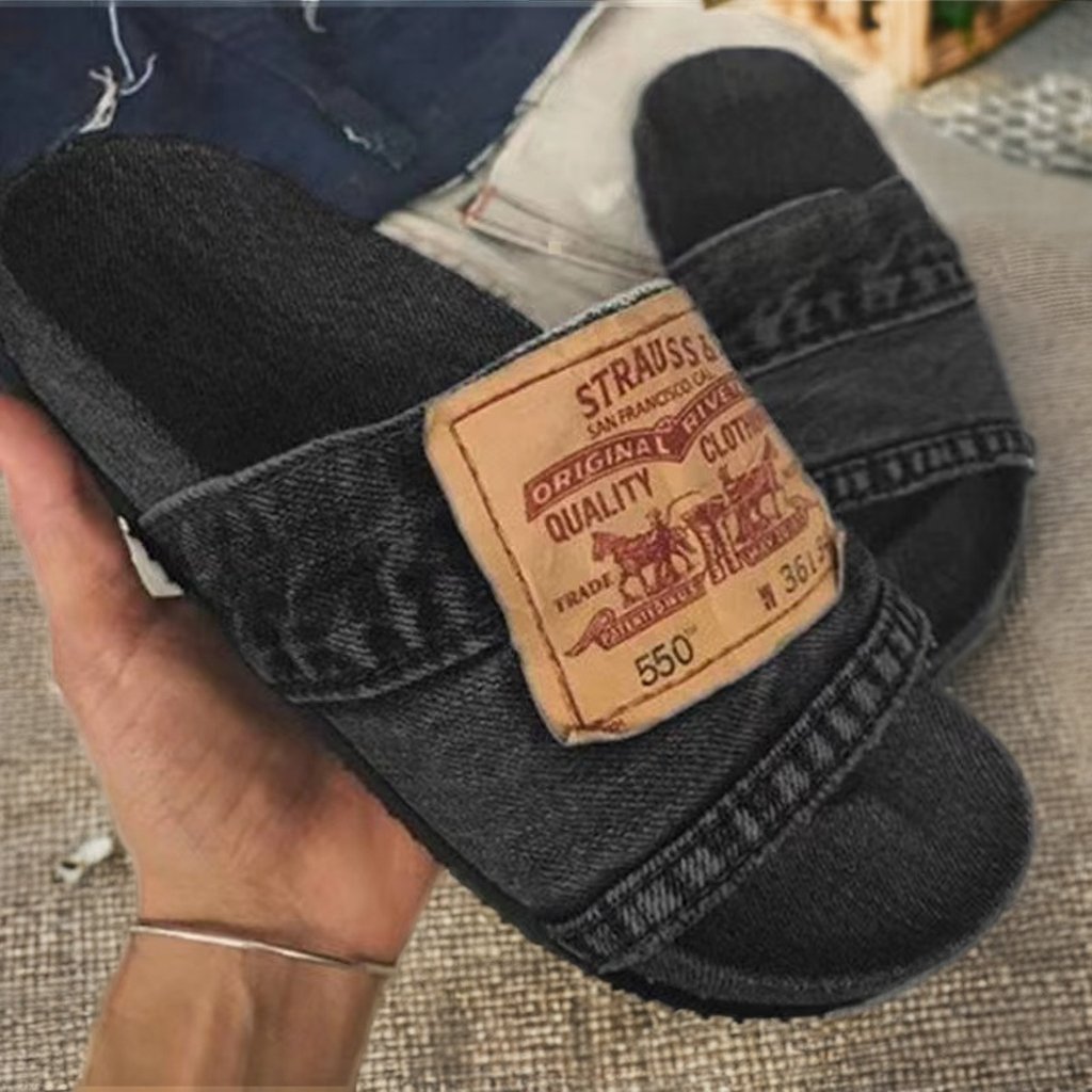 Women's Summer Sandals Large Size Denim Slippers with Anti-Slip Lightweight and Breathable Flat Bottom Beach Shoes