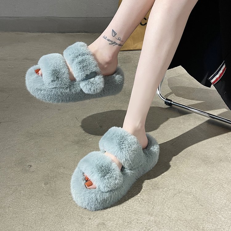 Custom Fashion Women House Warm Fluffy Furry Autumn Spring Real Fuzzy Australia Sheepskin Fur Slides Slippers for Women