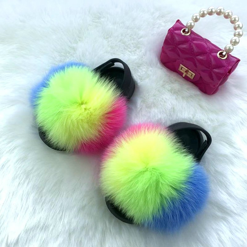 Children's fur slippers package baby and mother wear together fashion fur slippers this real fur slippers