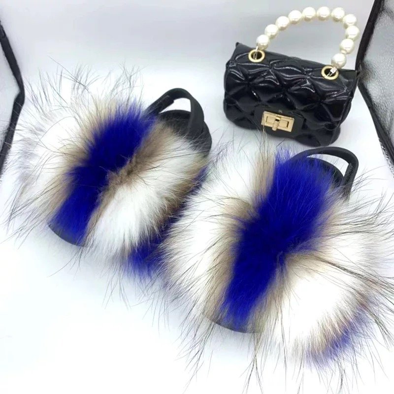 Children's fur slippers package baby and mother wear together fashion fur slippers this real fur slippers