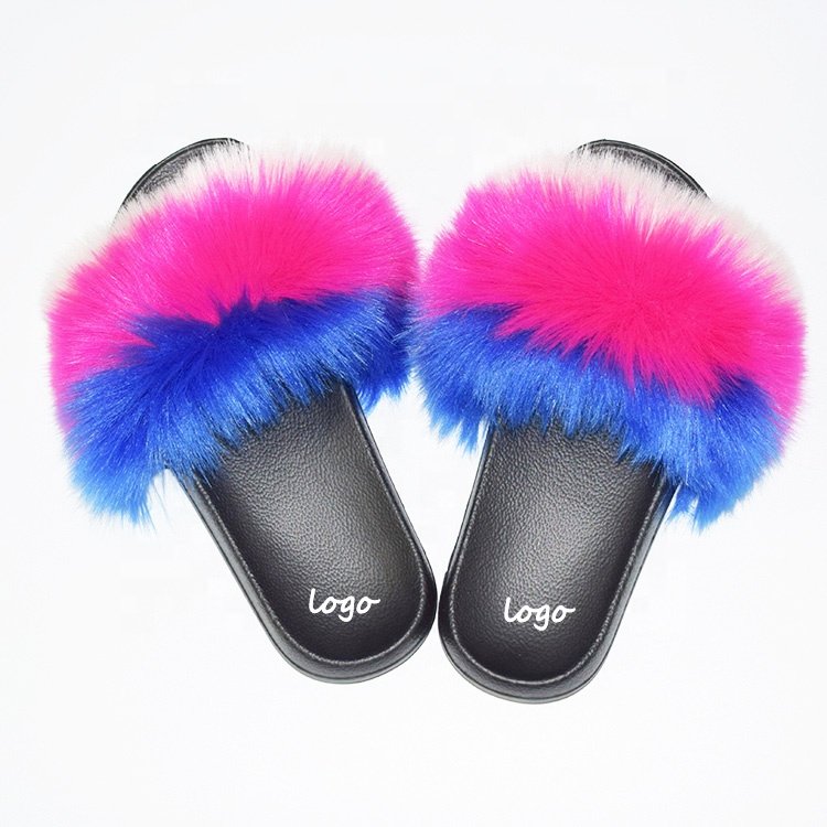 Wholesale Women House Slides Warm Faux Fur Ladies soft sole warm flat fashion fur slippers