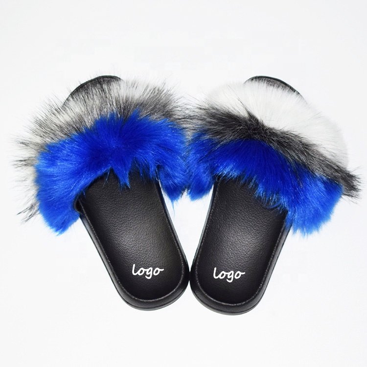 Wholesale Women House Slides Warm Faux Fur Ladies soft sole warm flat fashion fur slippers