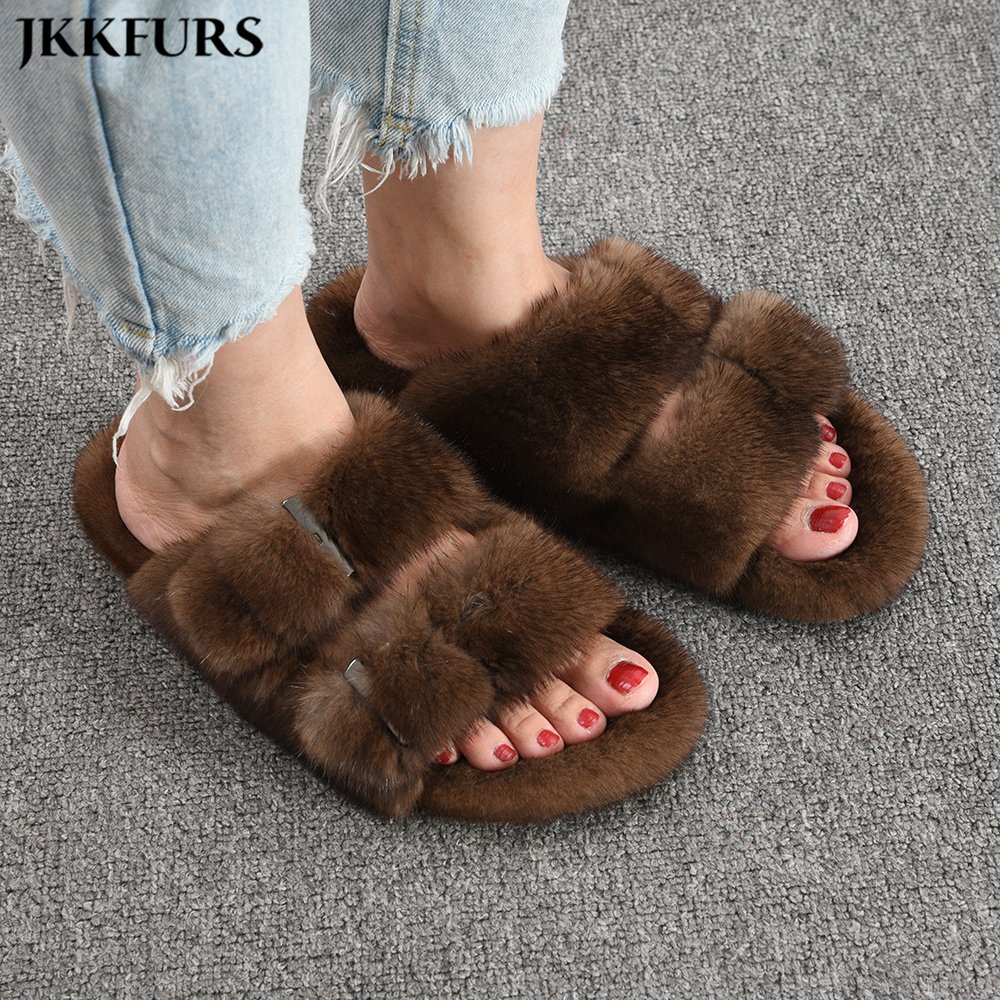 2021 New High Quality Catalog Style Women's Designer Luxury Slippers Hot Sale Real Mink Fur Slippers Slide