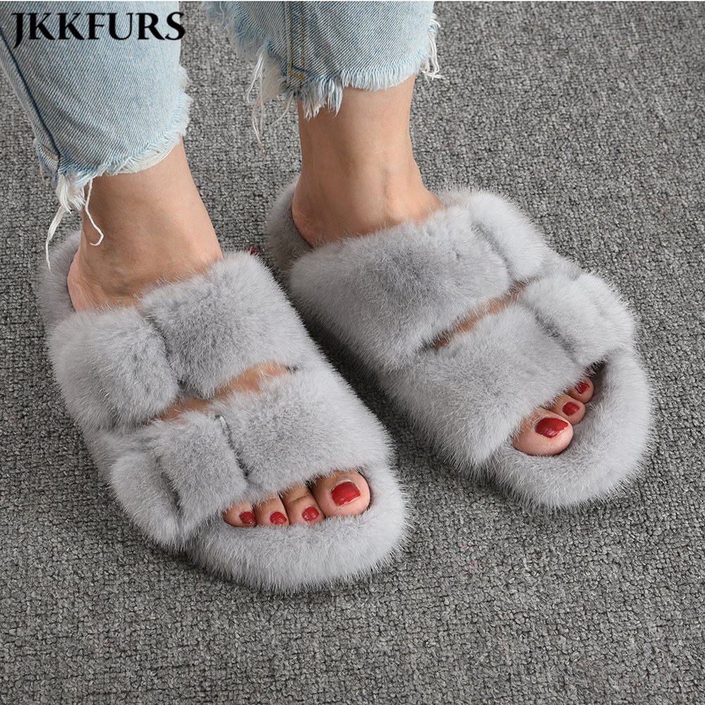 2021 New High Quality Catalog Style Women's Designer Luxury Slippers Hot Sale Real Mink Fur Slippers Slide