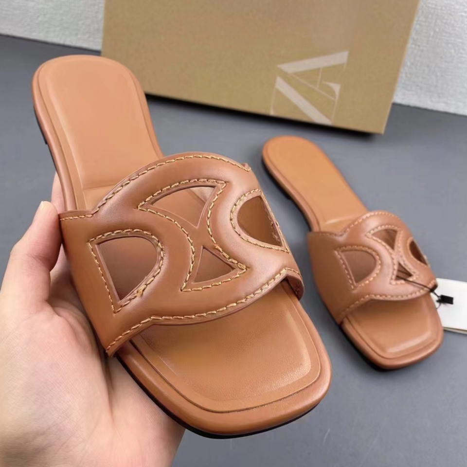 Casual Flat Outdoor Beach Women's Shoes Large Size 42 Famous ZA Shoes 2024 Summer New Brown Hollow Slides Slippers