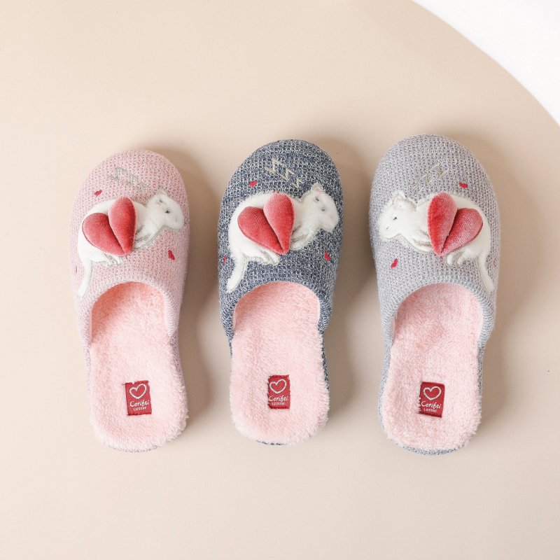 CORIFEI wholesale cute cat heart shapes arch support fluffy slippers for women flat