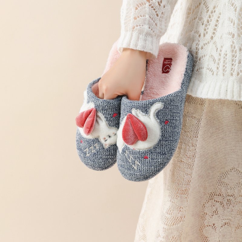 CORIFEI wholesale cute cat heart shapes arch support fluffy slippers for women flat
