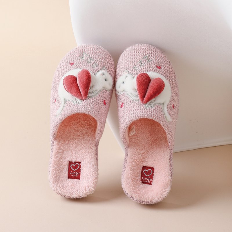 CORIFEI wholesale cute cat heart shapes arch support fluffy slippers for women flat