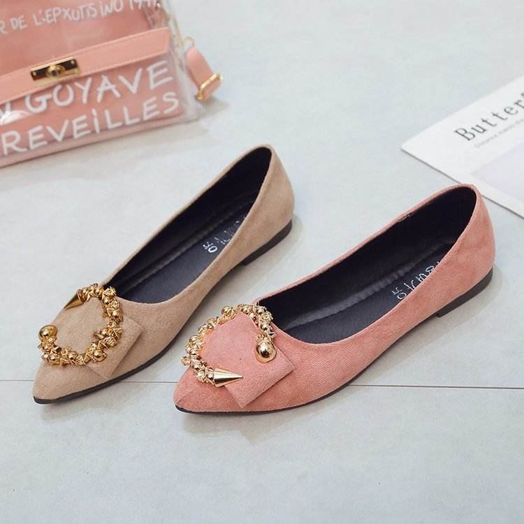 Popular New Fashion Pointed Toe Ladies Flat Shoes Women Beautiful Metal Buckle Women Shoes 2024 Office Slippers Mules