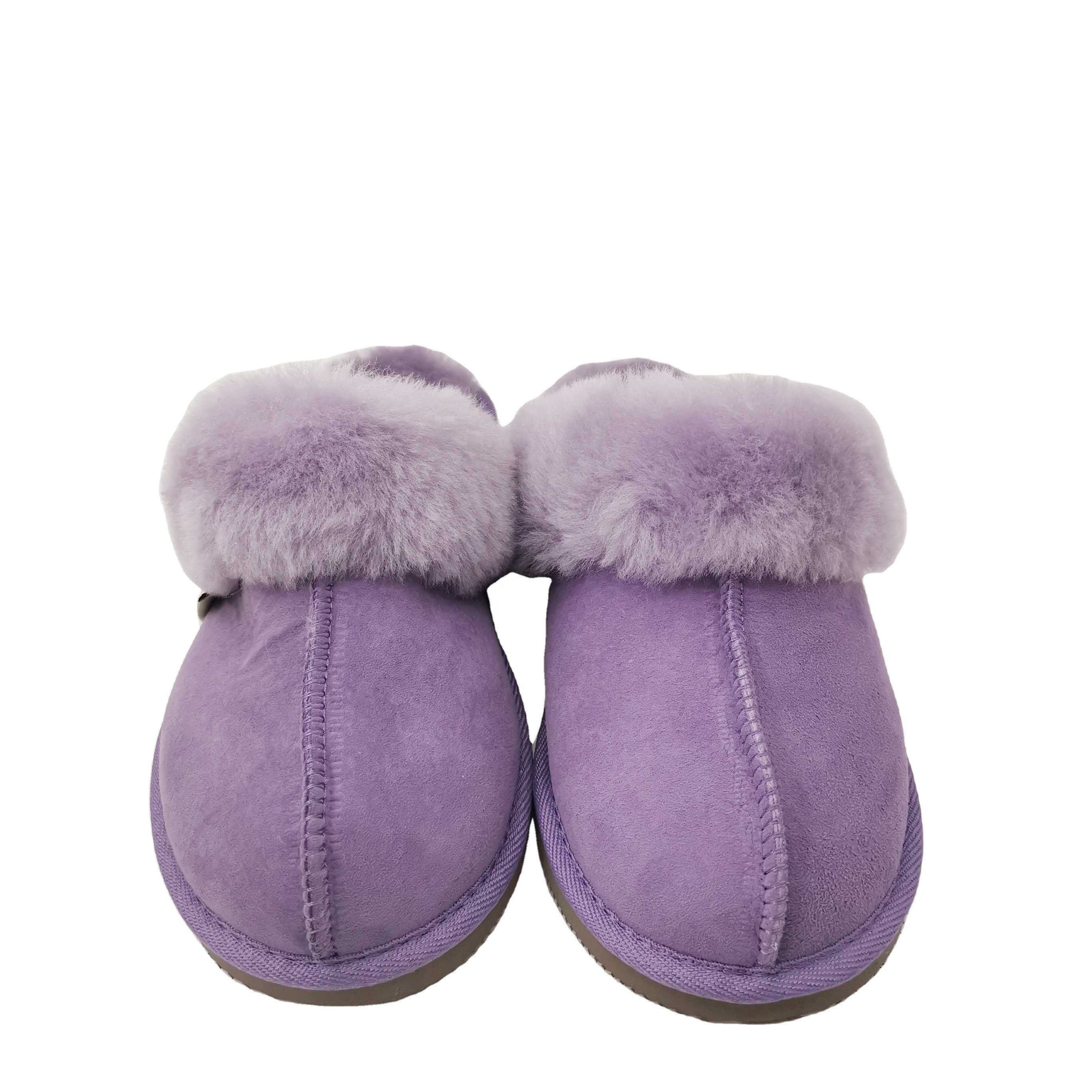 HQS-WS019 Factory Wholesale Wool slippers Sheepskin Moccasin slippers Genuine Customized Sheepskin slippers For Women