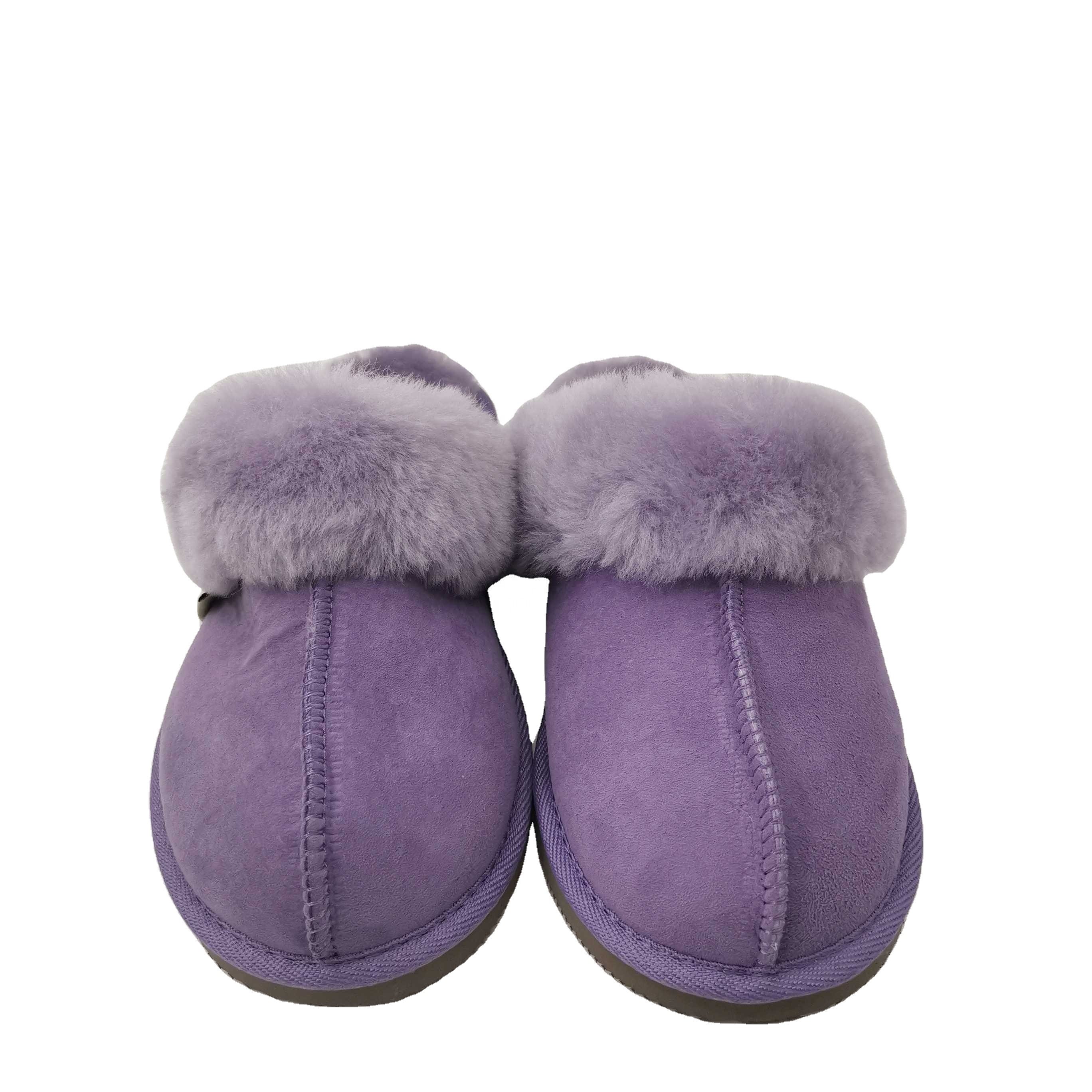 HQS-WS019 Factory Wholesale Wool slippers Sheepskin Moccasin slippers Genuine Customized Sheepskin slippers For Women