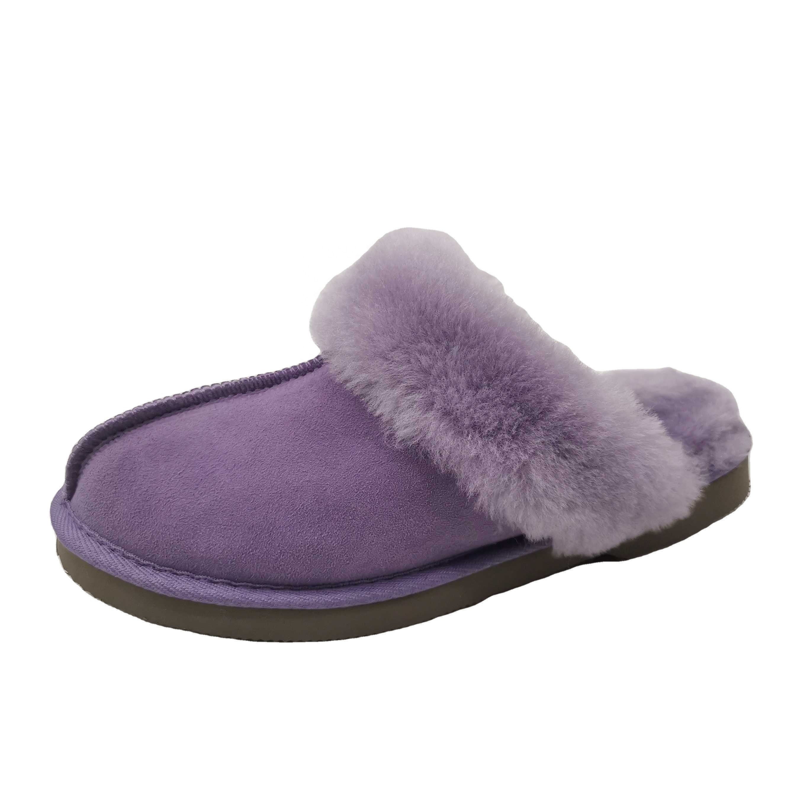HQS-WS019 Factory Wholesale Wool slippers Sheepskin Moccasin slippers Genuine Customized Sheepskin slippers For Women