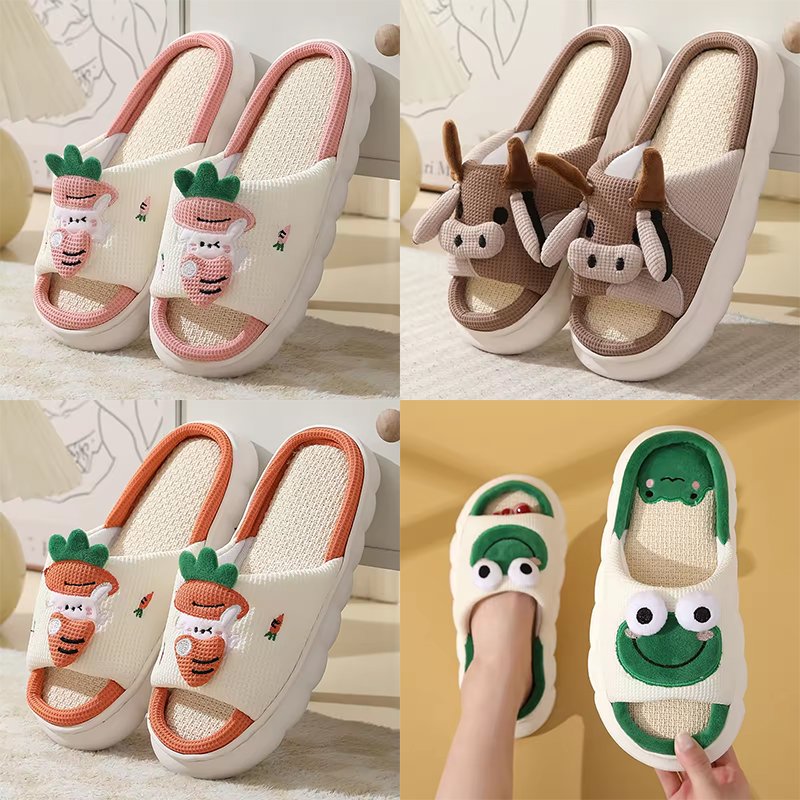 Custom Women cute pig summer cow stuffed wholesale animal print plush fluffy fuzzy slippers soft plush house shoes slippers