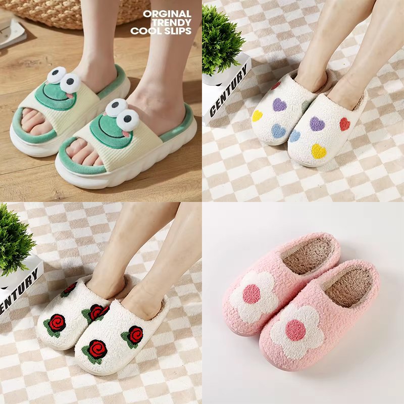 Custom Women cute pig summer cow stuffed wholesale animal print plush fluffy fuzzy slippers soft plush house shoes slippers